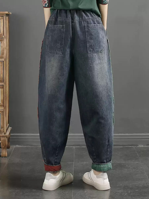 Pantaloni harem in denim con bordo grezzo retrò primaverili da donna