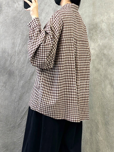 Camicia a quadri vintage estiva da donna con bottoni