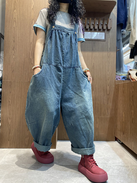 Tute estive vintage da donna in denim di colore puro, larghe