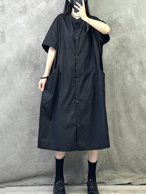 Women Summer Casual Pure Color Cotton Loose Dress