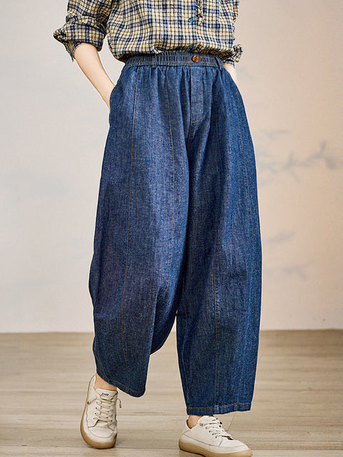 Pantaloni harem larghi in denim retrò primaverili da donna