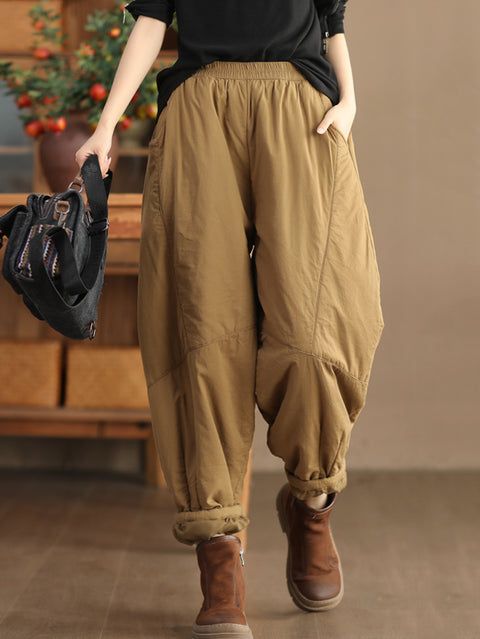 Pantaloni Harem imbottiti con cuciture solide vintage da donna taglie forti