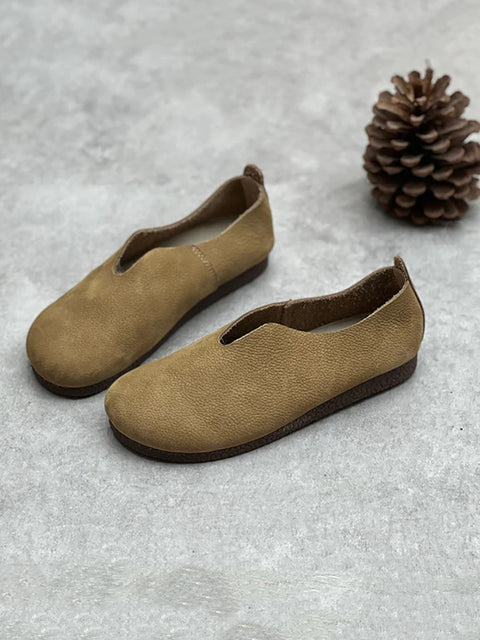 Women Casual Solid Genuine Leather Soft Flat Shoes