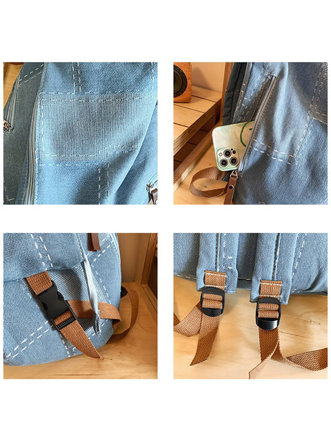 Zaino in denim impiombato con toppa casual