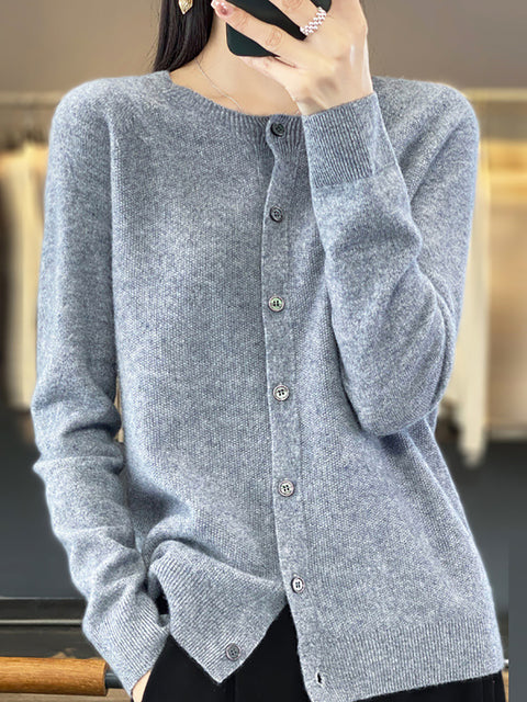 Cardigan lavorato a maglia con scollo a V in lana autunnale da donna