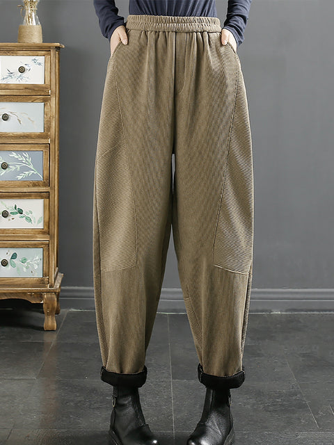 Pantaloni Harem caldi in peluche Croduroy vintage da donna taglie forti