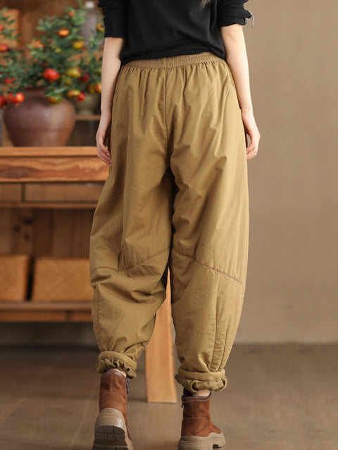 Pantaloni Harem imbottiti con cuciture solide vintage da donna taglie forti