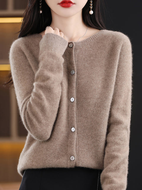 Maglione cardigan solido in lana invernale da donna