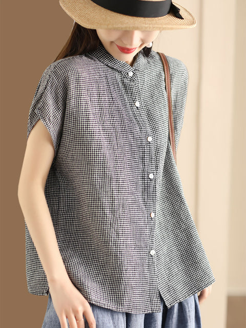 Camicia vintage da donna in 100% cotone con bottoni, taglia comoda