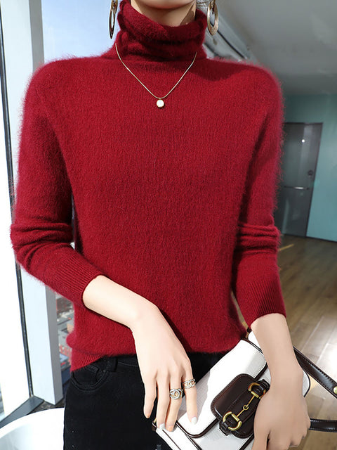 Women Autumn Turtleneck Wool Soft Warm Knit Sweater