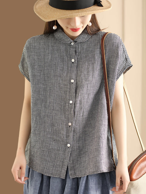 Camicia vintage da donna in 100% cotone con bottoni, taglia comoda