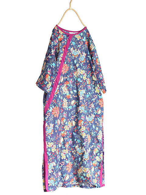 Vestito estivo vintage da donna con fibbia floreale e orlo diviso