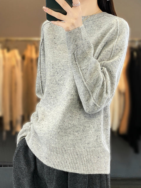 Maglione con scollo a O lavorato a maglia in lana tinta unita invernale casual da donna