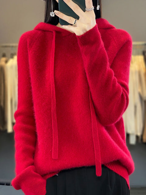 Maglione di lana con cappuccio solido casual invernale da donna