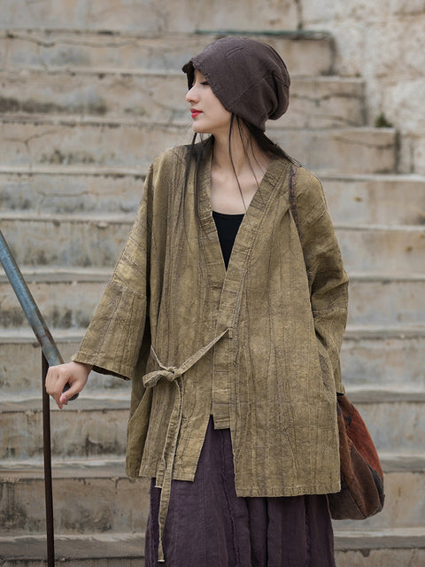 Cappotto a camicia ampia con coulisse in tinta unita retrò primavera da donna taglie forti