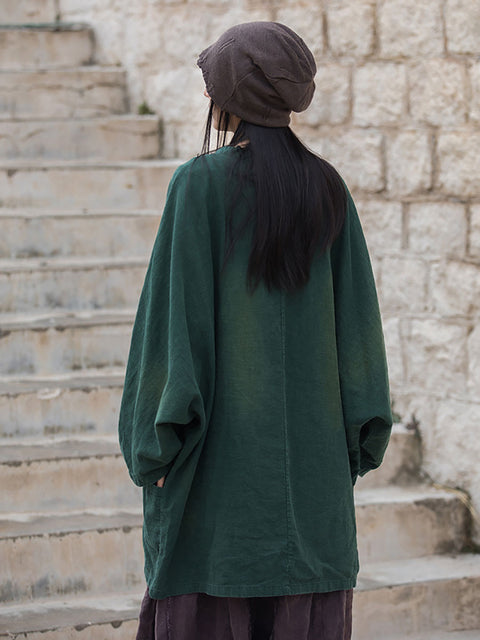 Camicia lunga da donna con chiusura obliqua in ramiè tinta unita vintage