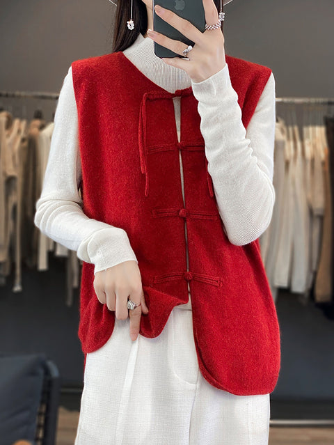 Gilet in maglia con scollo a V in lana casual primaverile da donna