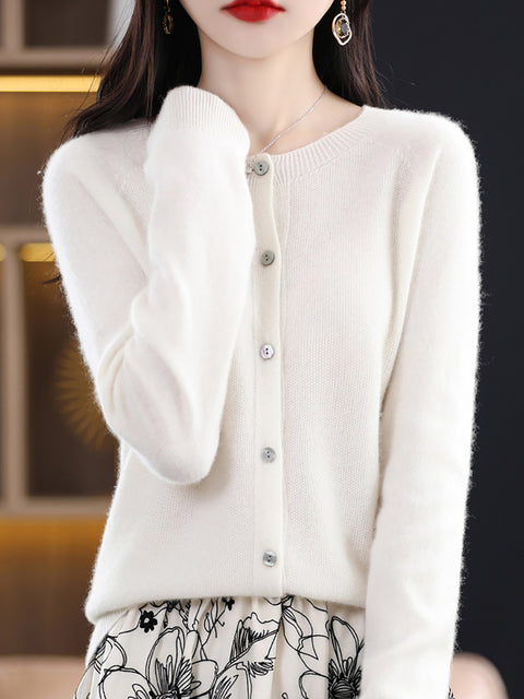 Maglione cardigan solido in lana invernale da donna