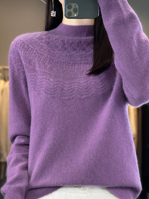 Maglione in maglia di lana con scollo a V e righe casual autunnali da donna