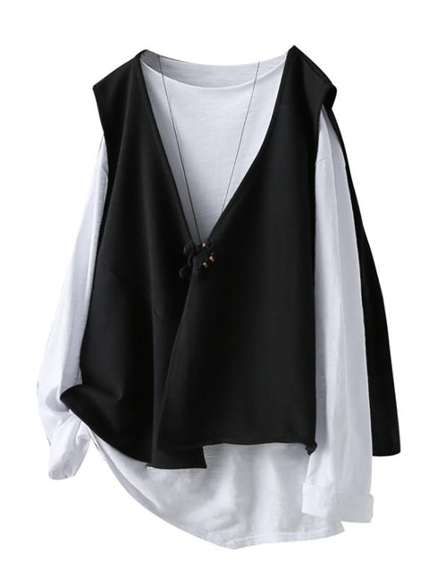 T-shirt a maniche lunghe in cotone taglie forti e gilet largo