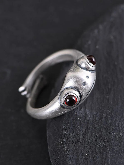 Unisex Retro Adjustable Frog Silver Ring