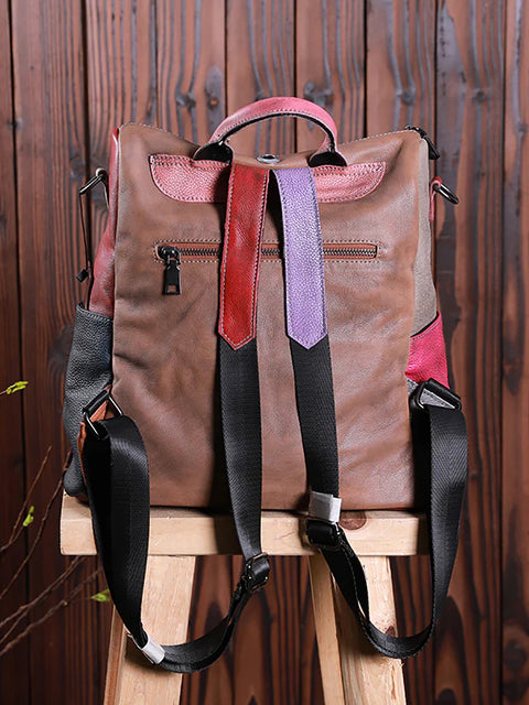 Multicolor Women Leather Zipper Backpack