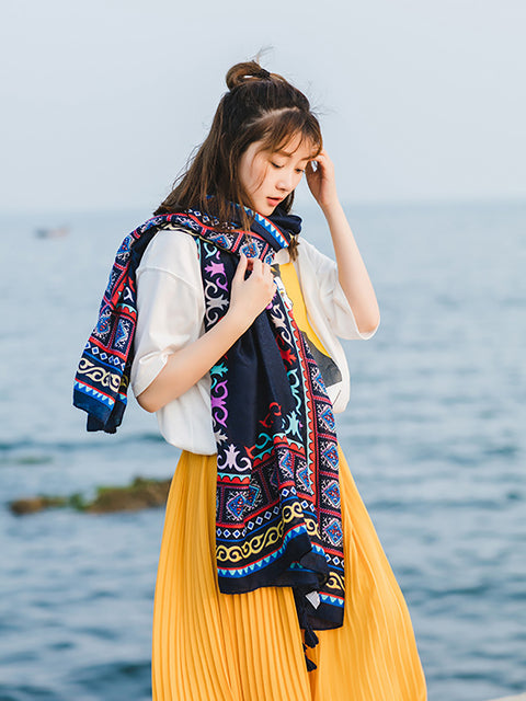 Soft Comfortable Print Twill Tassel Scarf