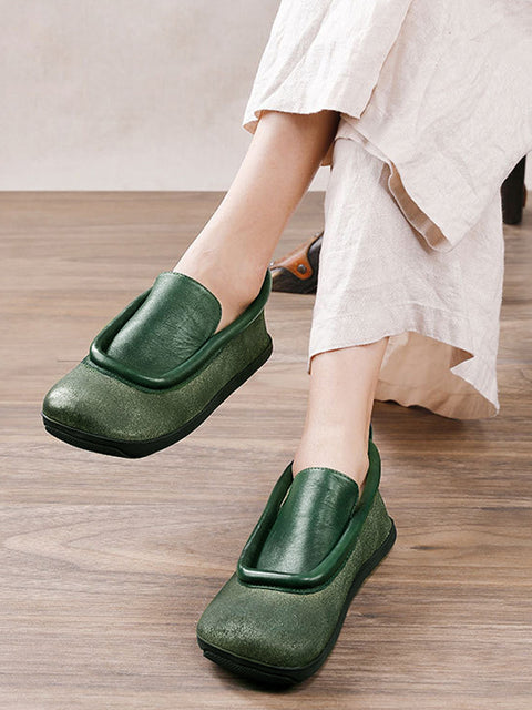 Women Round Toe Flat Vintage Leather Shoes