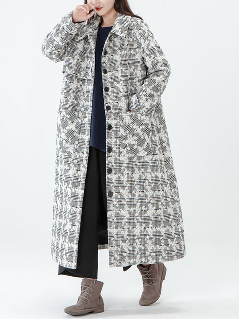 Taglia PLUS - Cappotto invernale con petto tascabile da donna jacquard