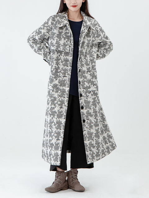 Taglia PLUS - Cappotto invernale con petto tascabile da donna jacquard