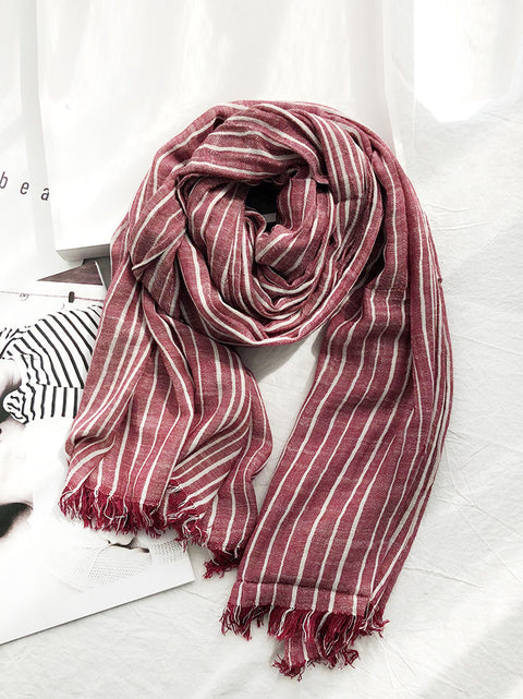 Women Vintage Stripe Tassel Soft Scarves