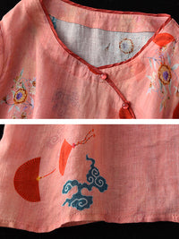 Thumbnail for Camicia da donna in ramiè con scollo a V floreale vintage di grandi dimensioni