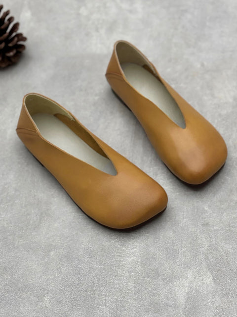 Women Summer Solid Soft Leather Low Heel Shoes