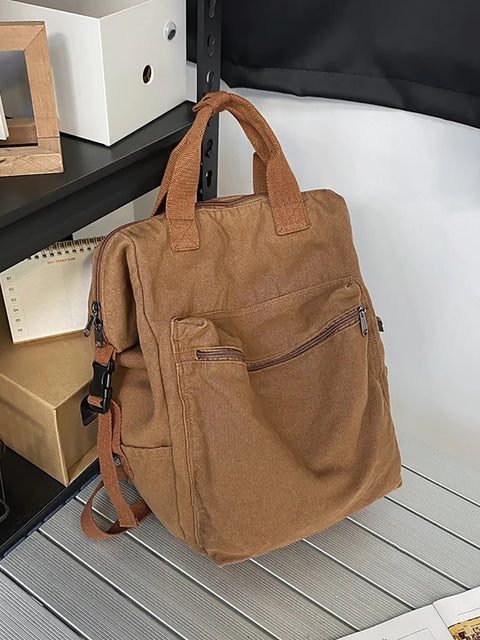 Casual Solid Canvas Zipper Backpack