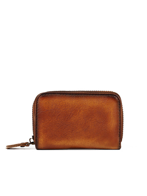 Vintage Genuine Leather Solid Zipper Wallet