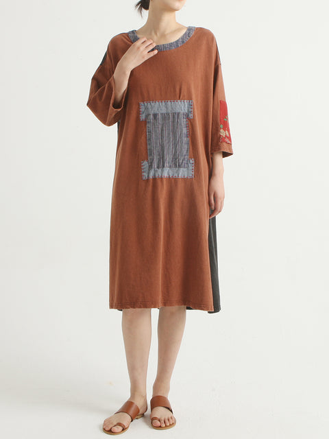 Patchwork Cotton Summer Casual Loose Dress