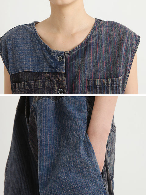 Denim Vintage Summer Patchwork Overalls Jumpsuit