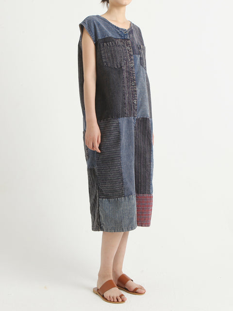 Denim Vintage Summer Patchwork Overalls Jumpsuit