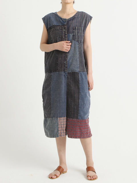 Denim Vintage Summer Patchwork Overalls Jumpsuit