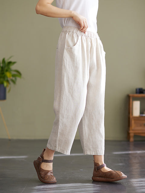 Plus Size Women Linen Loose Wide Leg Pants