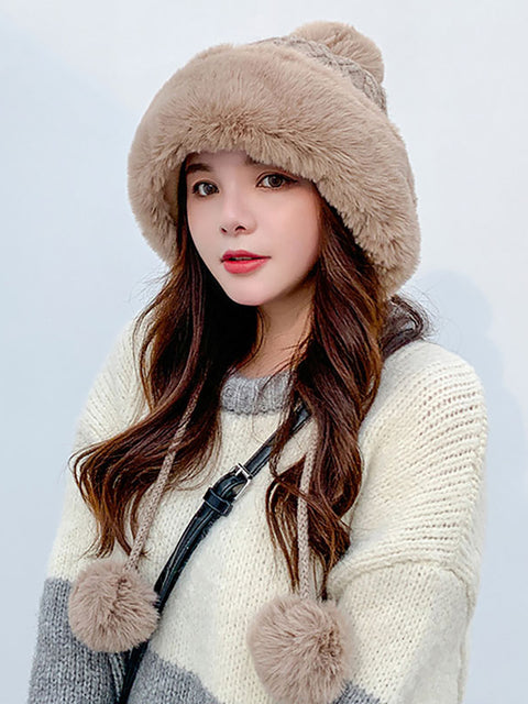 Winter Women Thicken Warm Hairball Hat