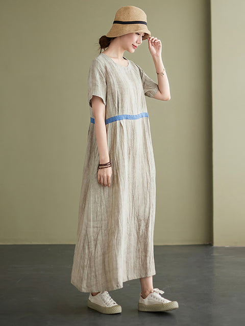 Plus Size Vintage Linen Women Loose Maxi Dress