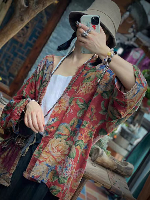 Plus Size Floral Autumn Women Loose Vintage Shirt