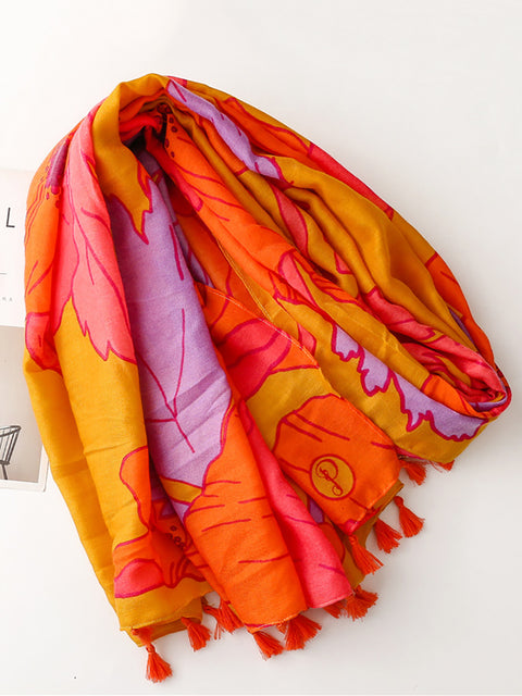 Women Vintage Flower Tassel Travel Shawl Scarf