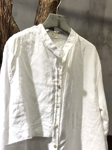 Camicia in lino con cuciture a maniche lunghe da donna taglie forti