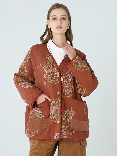 Cappotto a maniche lunghe primaverile da donna con stampe floreali taglie forti