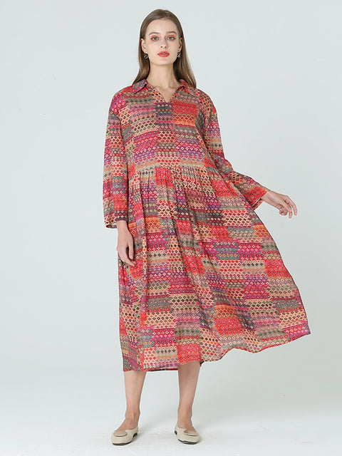 Plus Size Prints Long Sleeve Spring Bohemia Dress