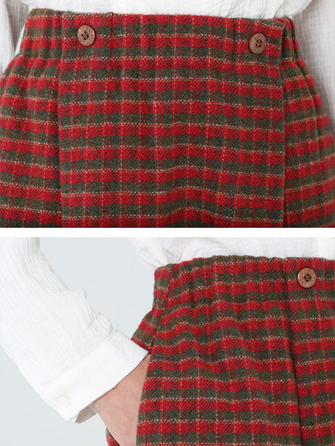 Plus Size Women Plaid Loose Spring Pocket Elastic Waist Skirt