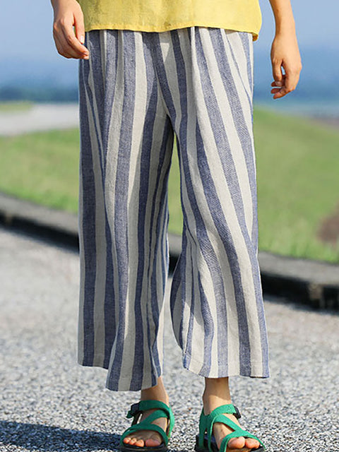 Pantaloni larghi casual a righe da donna taglie forti