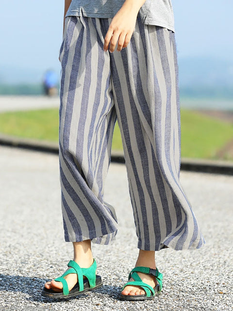 Pantaloni larghi casual a righe da donna taglie forti